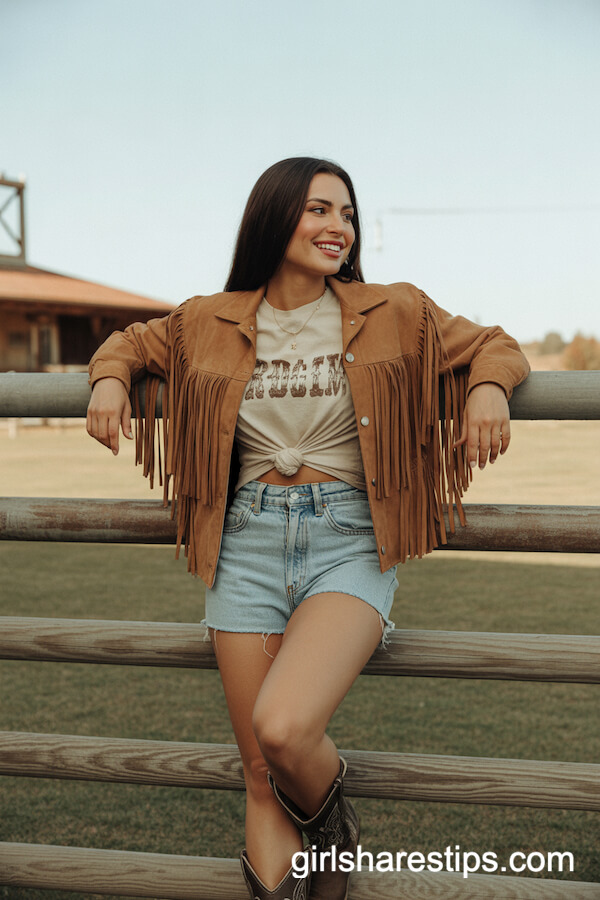 Denim Shorts & Fringe Suede Jacket Combo
