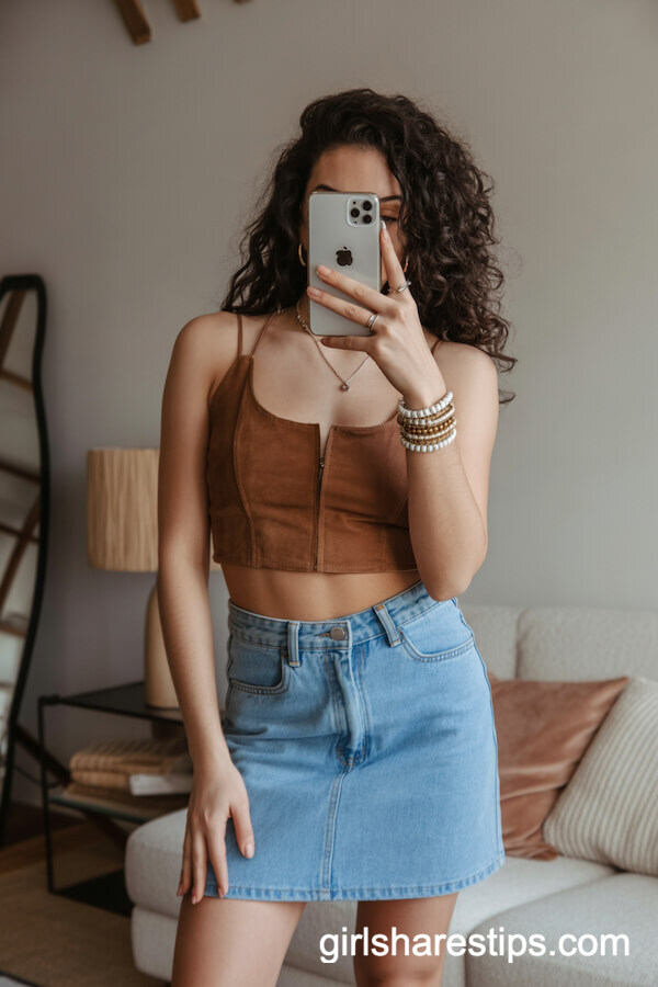 Western Crop Top & Jean Mini Skirt