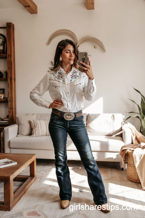 Embroidered Western Shirt and Bootcut Jeans