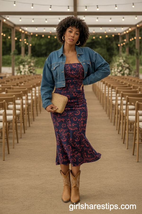 Bandana-Print Midi Dress and Cropped Denim Jacket