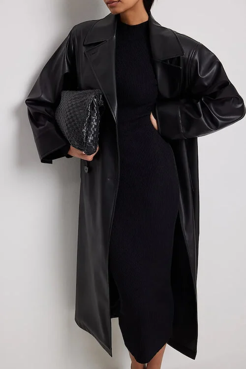 black maxi coat with a black long dress