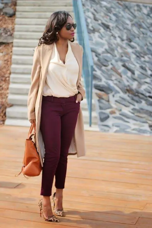 what color to wear with burgundy pants