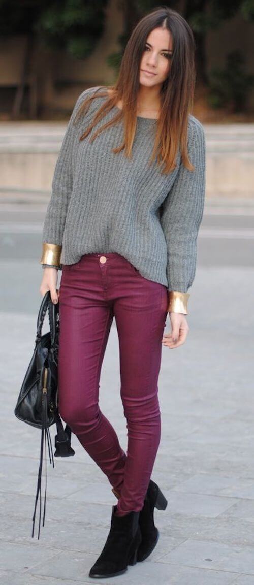 15 Ways to Wear Burgundy or Maroon Pants - Putting Me Together