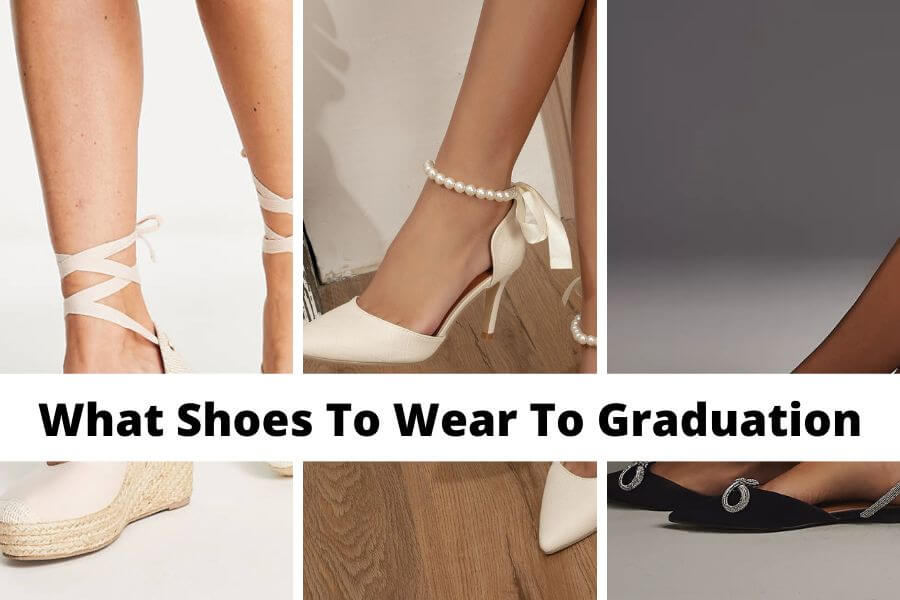collage of the best shoes to wear to graduation for graduates and guests