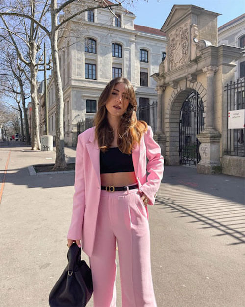 what to wear with a baby pink blazer for women