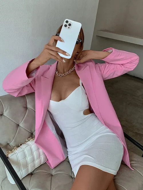 sexy light pink blazer outfit with a baddie dress