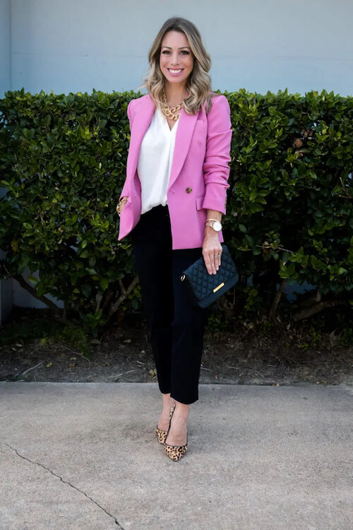 what to wear with a light pink blazer for work