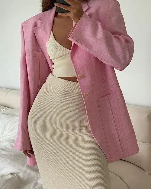 what to wear with a light pink blazer for women