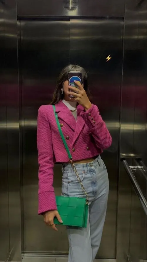 cropped hot pink blazer outfit ideas for women