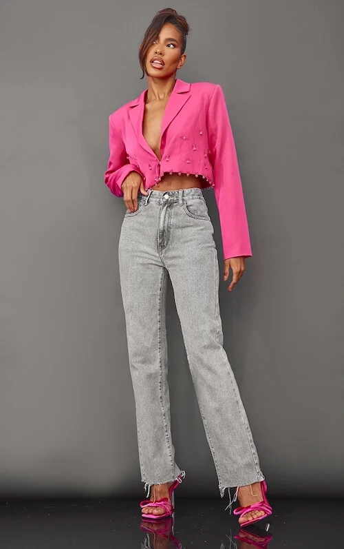 cropped hot pink blazer outfit ideas for women