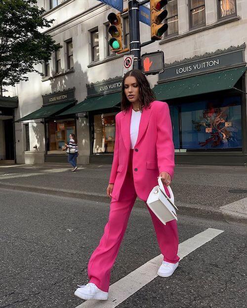 hot pink blazer suit for women