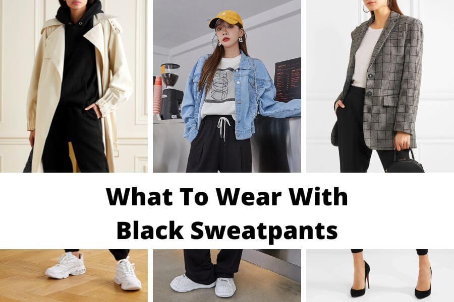 collage of black sweatpants outfits