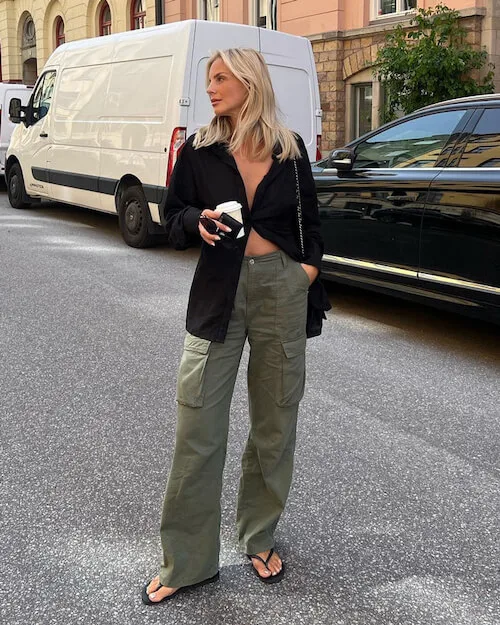 Army green cargo pants outfit top