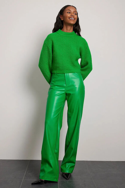 How To Wear Green Leather Pants For Fall Winter For Black Women