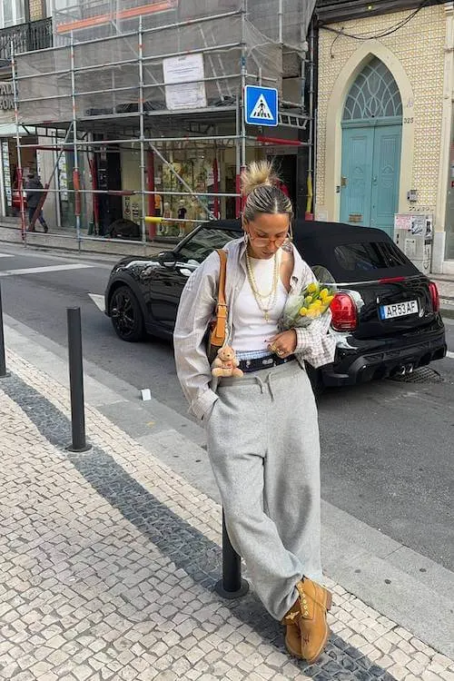 what to wear with grey sweatpants