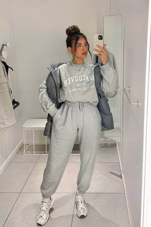what to wear with grey sweatpants