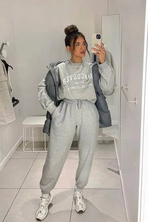 what to wear with grey sweatpants