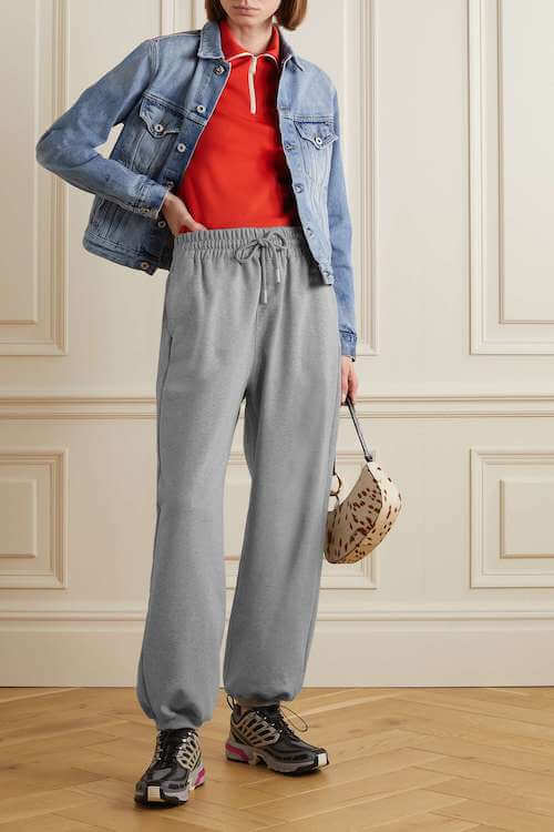 Grey sweatpants 2025 with denim jacket