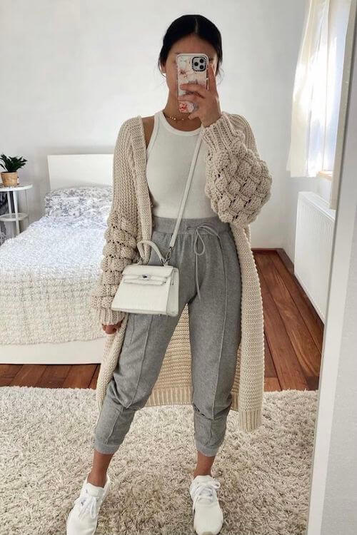 what to wear with grey sweatpants female