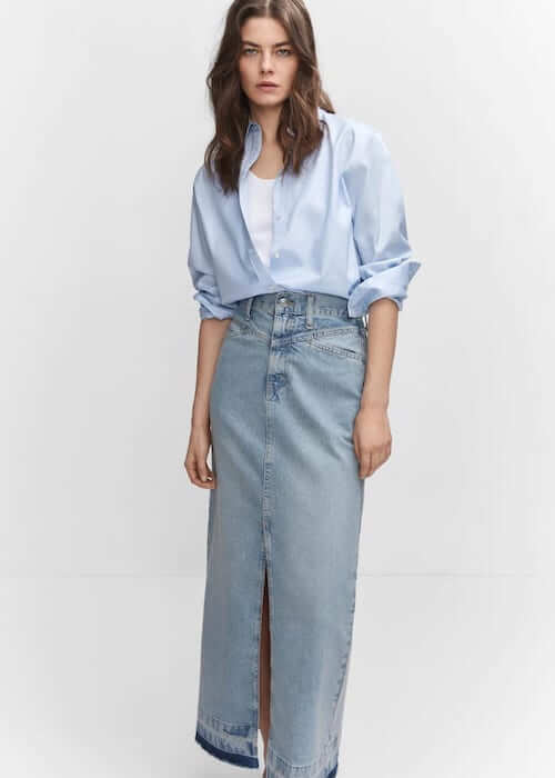 what to wear with jean skirt