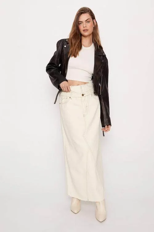 what to wear with jean skirt