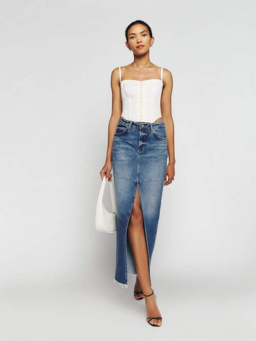 what to wear with jean skirt