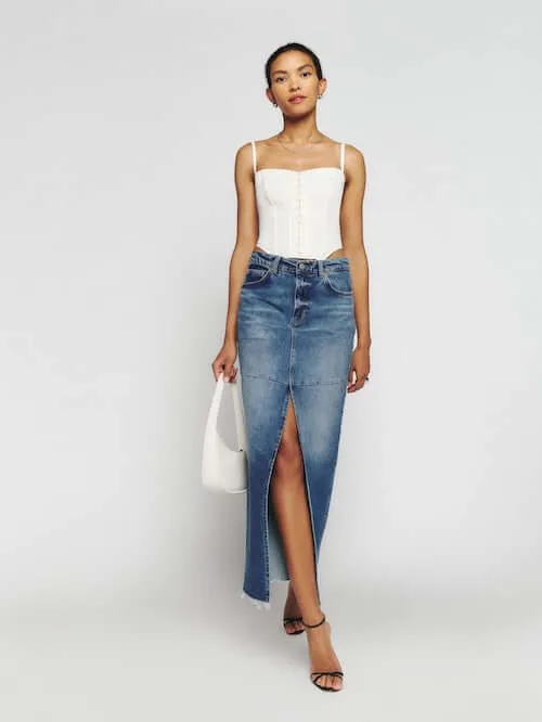 what to wear with jean skirt
