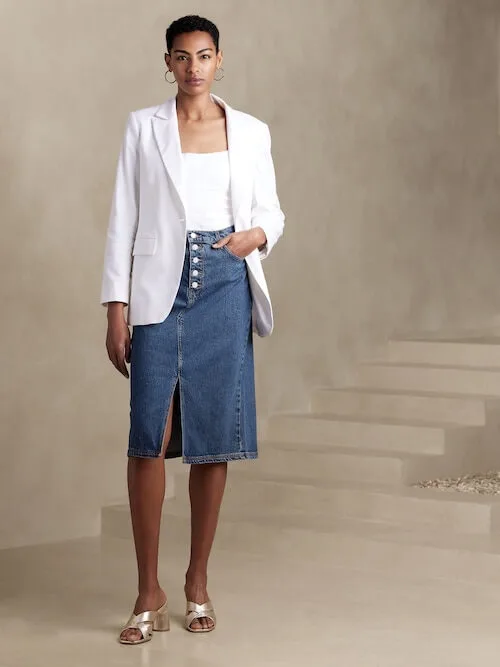 what to wear with jean skirt