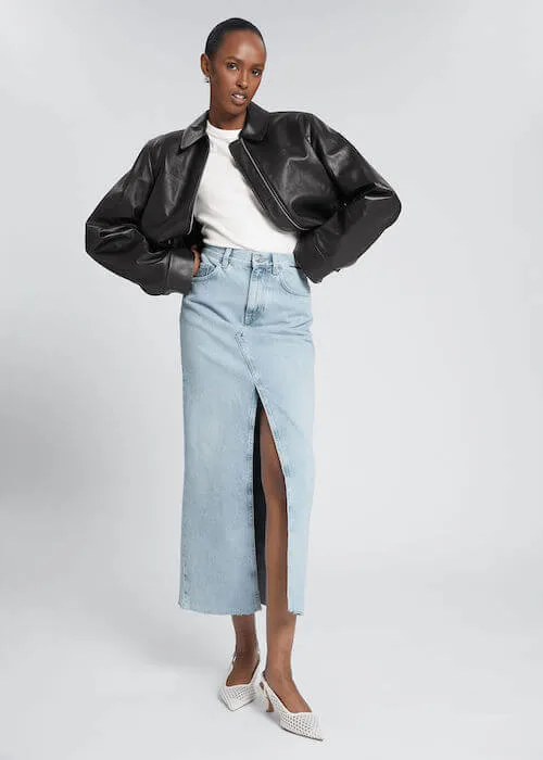 what to wear with jean skirt