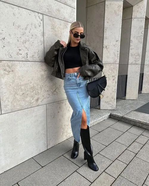 what to wear with jean skirt