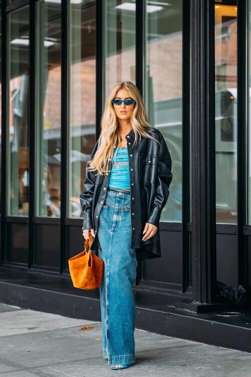 what to wear with jean skirt