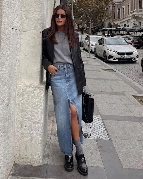 what to wear with jean skirt