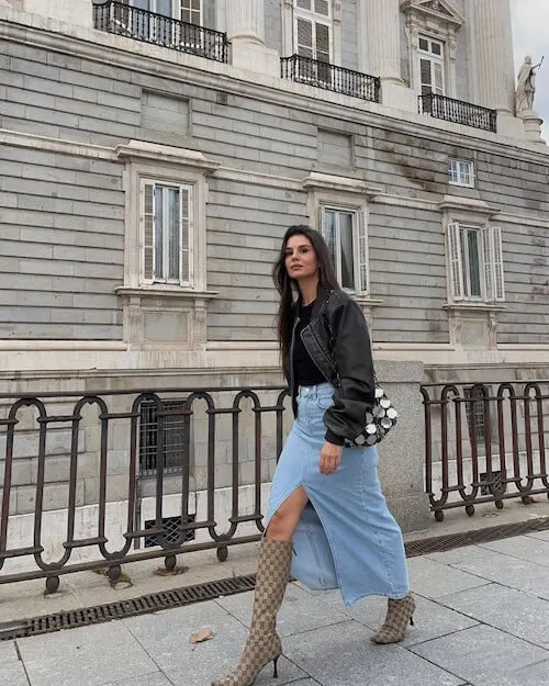 what to wear with jean skirt