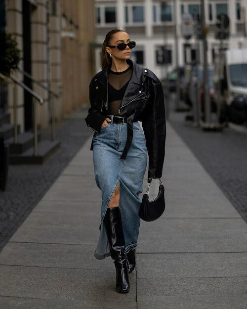 what to wear with jean skirt