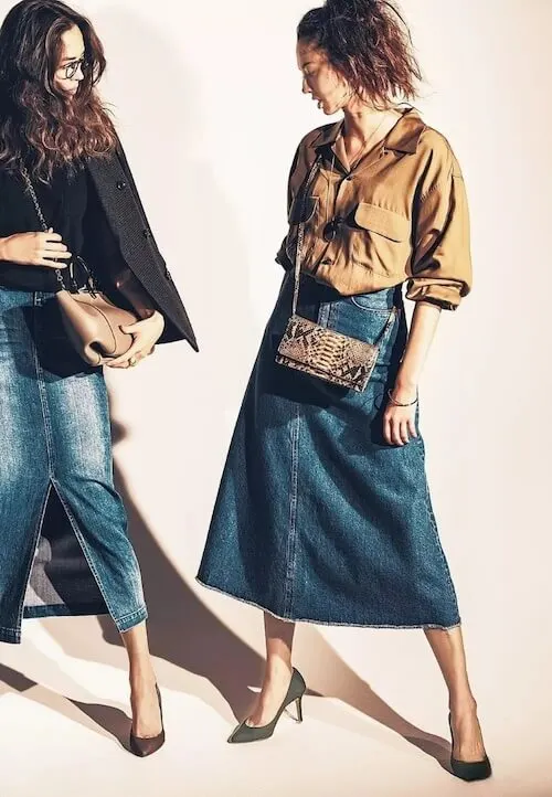 what to wear with jean skirt