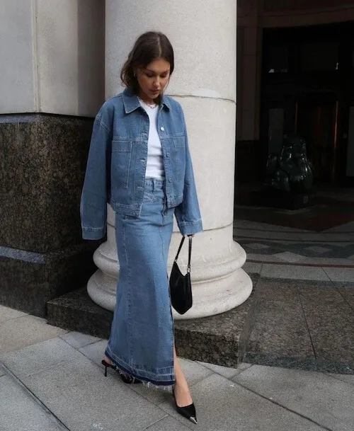 what to wear with jean skirt