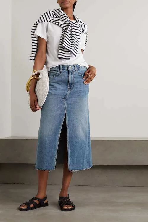 what to wear with jean skirt