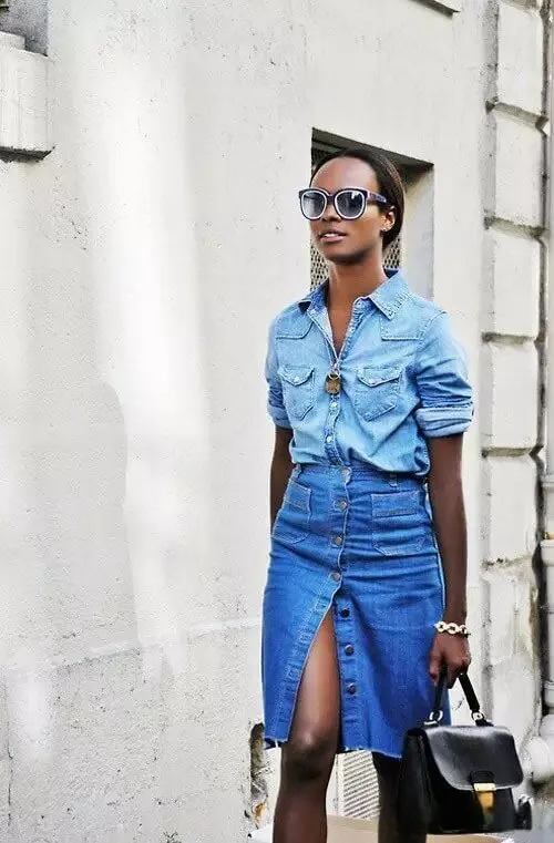what to wear with jean skirt