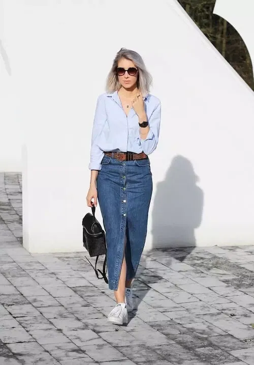 what to wear with jean skirt