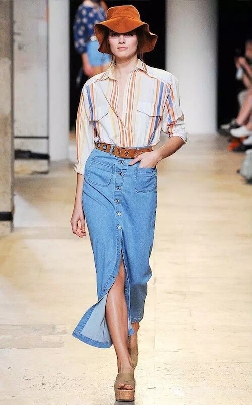 what to wear with jean skirt