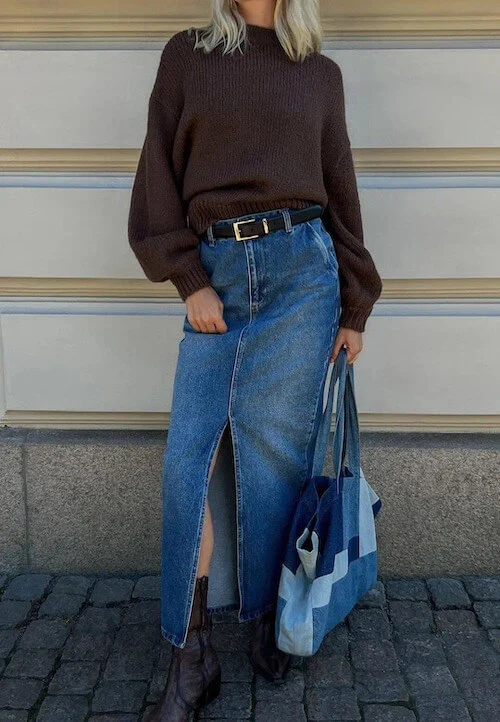 what to wear with jean skirt