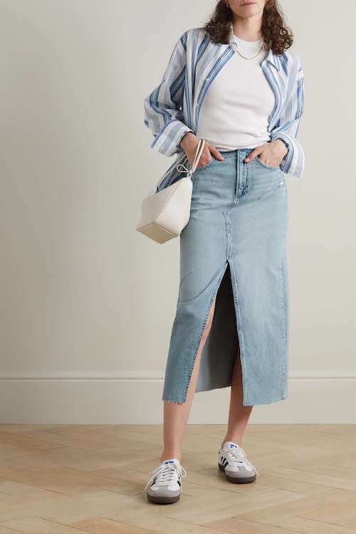 what to wear with jean skirt