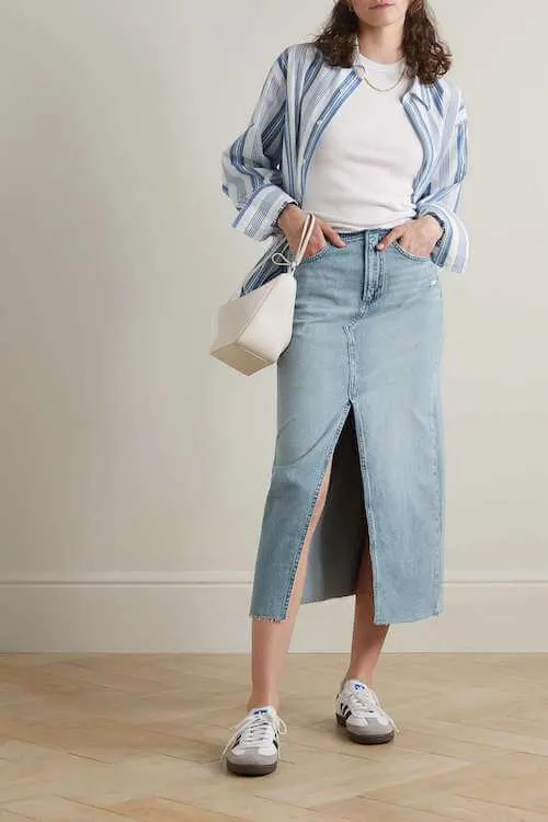 what to wear with jean skirt