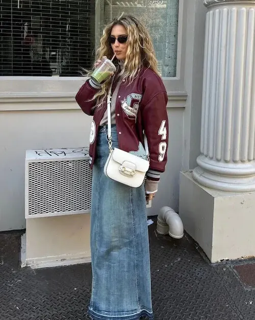 what to wear with jean skirt