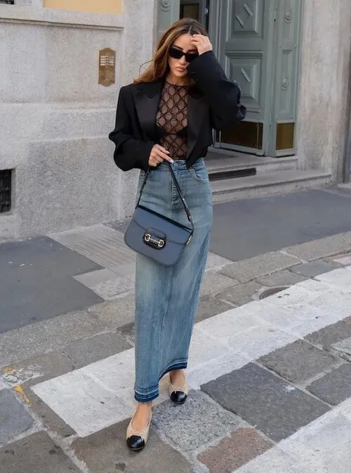 what to wear with jean skirt