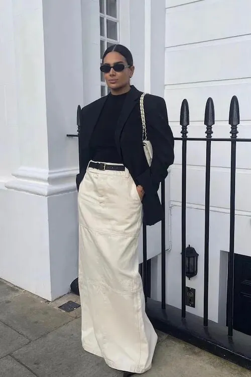 what to wear with jean skirt