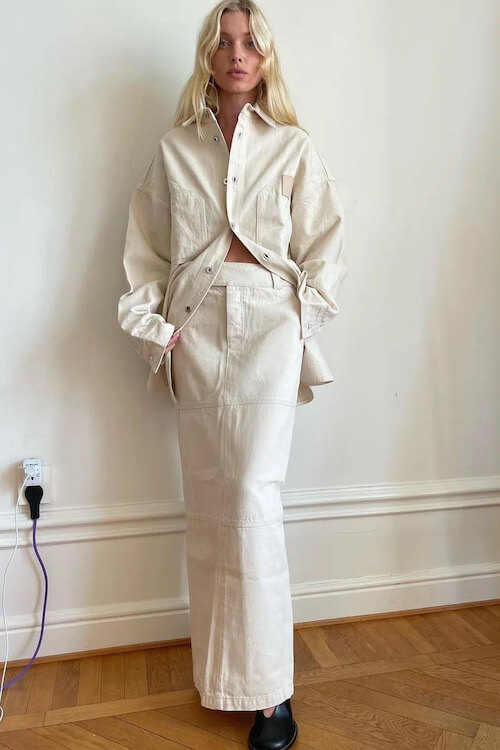 what to wear with jean skirt