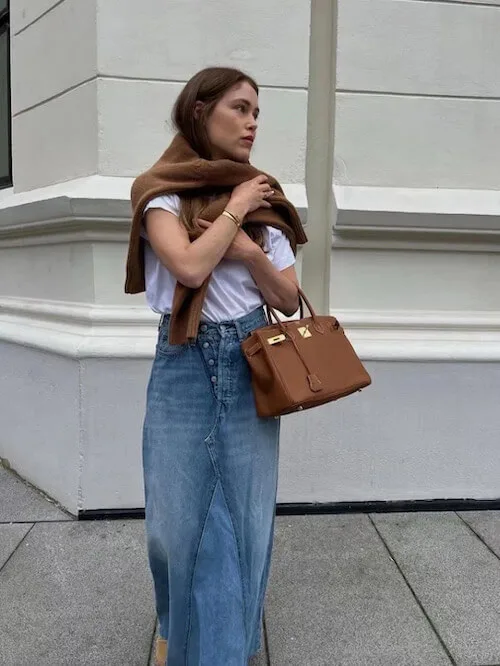 what to wear with jean skirt