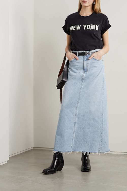 what to wear with jean skirt