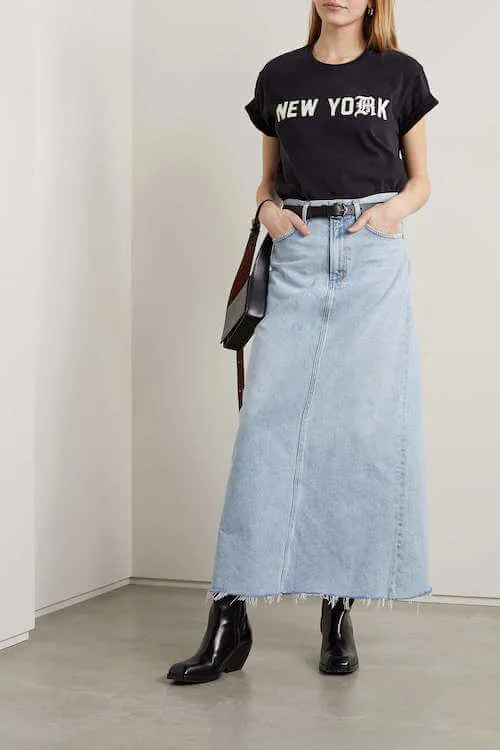 what to wear with jean skirt